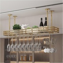 Ceiling Wine Rack With Wine Glass Rack,Adjustable Metal Hanging Bar Wine Glass Rack Ceiling,Wine Glass Holder,Bar Unit Floating Shelves,Wine Shelf Storage,For Kitchen Wine Cellar (Gold 100*35cm)