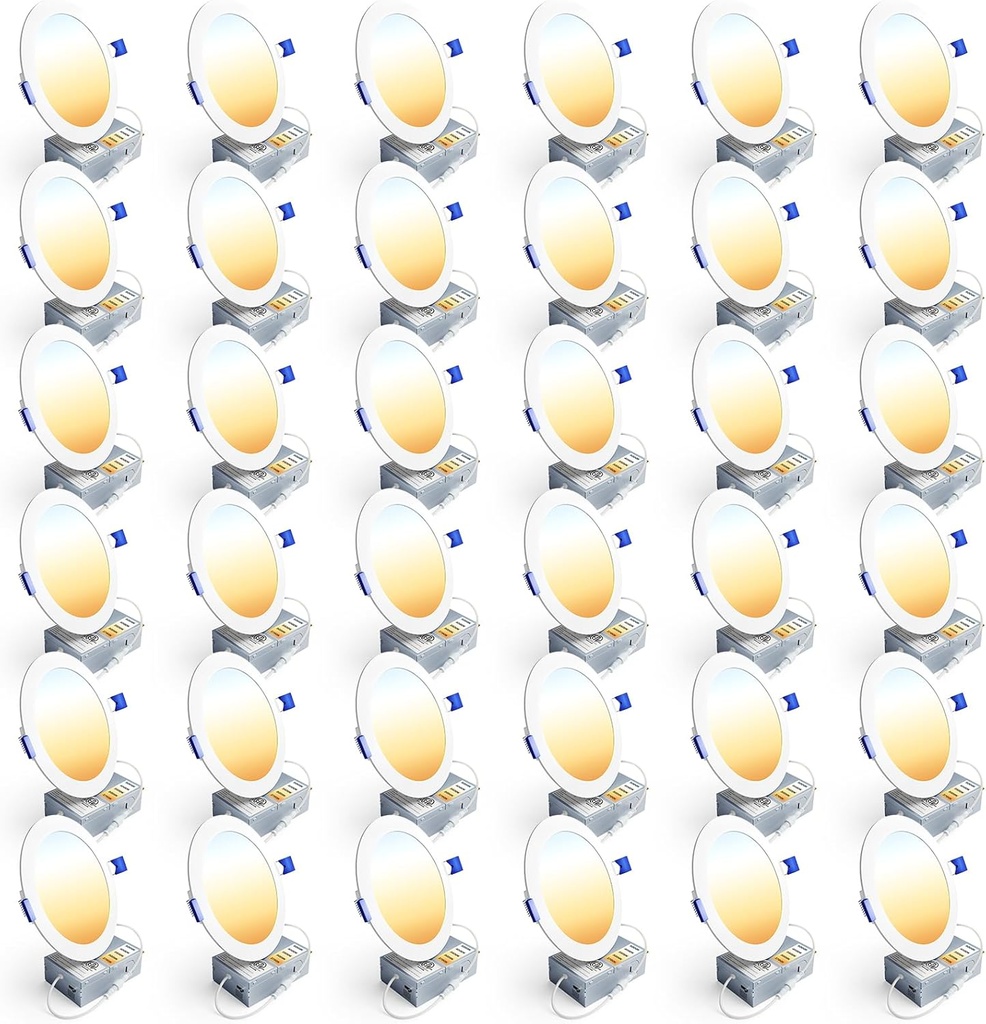 Ensenior 36 Pack 6 Inch LED Recessed Light, Dimmable, 2700K-5000K 5CCT, 1200LM High Brightness, 12W 120V, Damp Rated, Ultra-Thin Canless Wafer Ceiling Light - ETL & FCC & IC