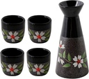 Sake Cup Set*5 Pieces Sake Set, Japanese Style Hand Drawn Sakura Pattern Design Ceramic Sake Cup Set, with 1 Sake Pot, 4 Sake Cups, Elegant Design Best Gift for Family and Friends Mugs (Color : Red)(S