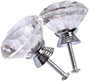 Joyhey 2 Pack 40 mm Diamond Shaped Glass Crystal Knobs with 3 Size Screws for Cabinet, Drawer, Cupboard, Dresser