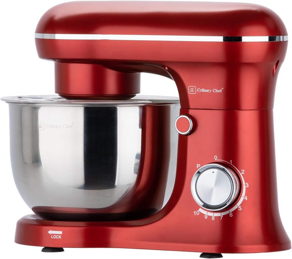 CULINARY CHEF Retro Electric Stand Mixer, 4.75 Quart / 4.5L, 8 Speeds with Whisk, Dough Hook, Flat Beater Attachments, Splash Guard (RED)