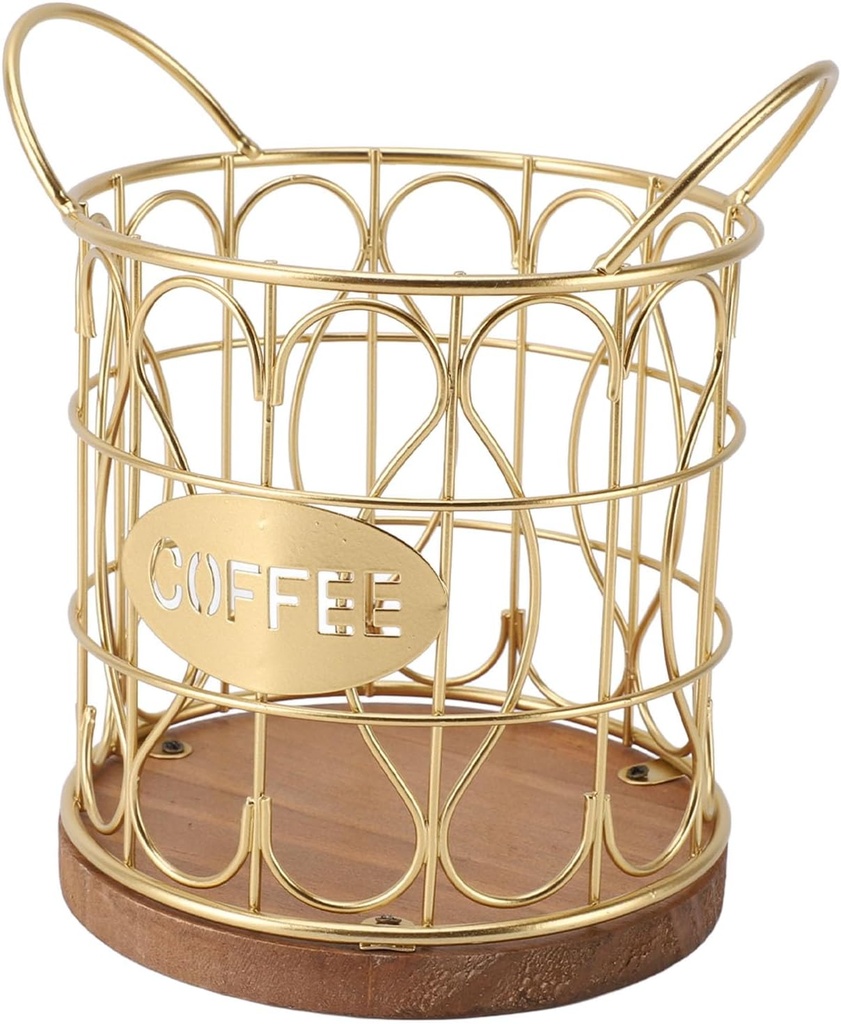 Coffee Pod Holder, Round Coffee Pod Basket Coffee Capsule Holder Coffee Creamer Holder K Cup Holder K Cup Organizer for Cafe Kitchen Countertop (Gold)