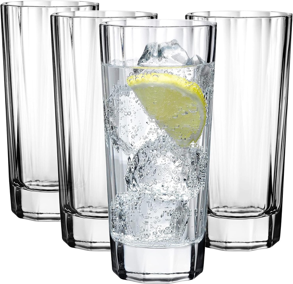 Nude Hemingway Set of 4, Crystal Highball Glasses 10.5 oz, | Lead-Free|, Cocktail Tumblers, Beer, Water, Juice, Iced Tea, Juice Glassware for Home