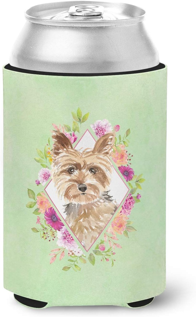 Caroline's Treasures CK4357CC Yorkie Green Flowers Can or Bottle Hugger Cooler Washable Drink Sleeve Collapsible Beverage Insulated Holder, Can Hugger, Multicolor