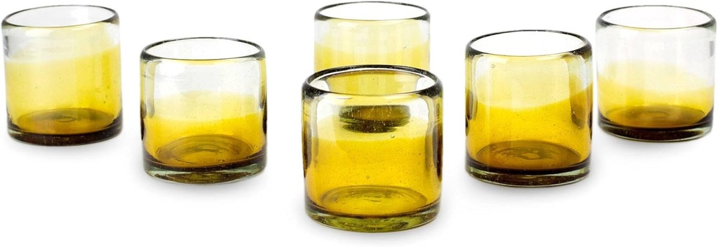 NOVICA Amber Feast (Set of 6) Blown Juice Glasses, 3.1" Tall, Yellow