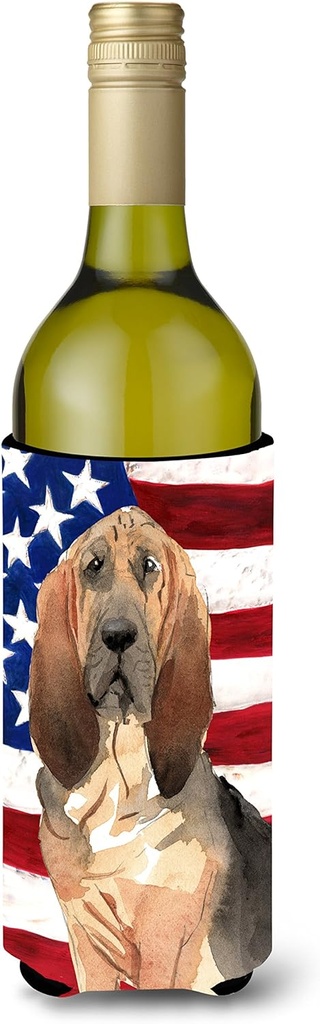 Caroline's Treasures CK1739LITERK Patriotic USA Bloodhound Wine Bottle Hugger Bottle Cooler Sleeve Hugger Machine Washable Collapsible Insulator Beverage Insulated Holder