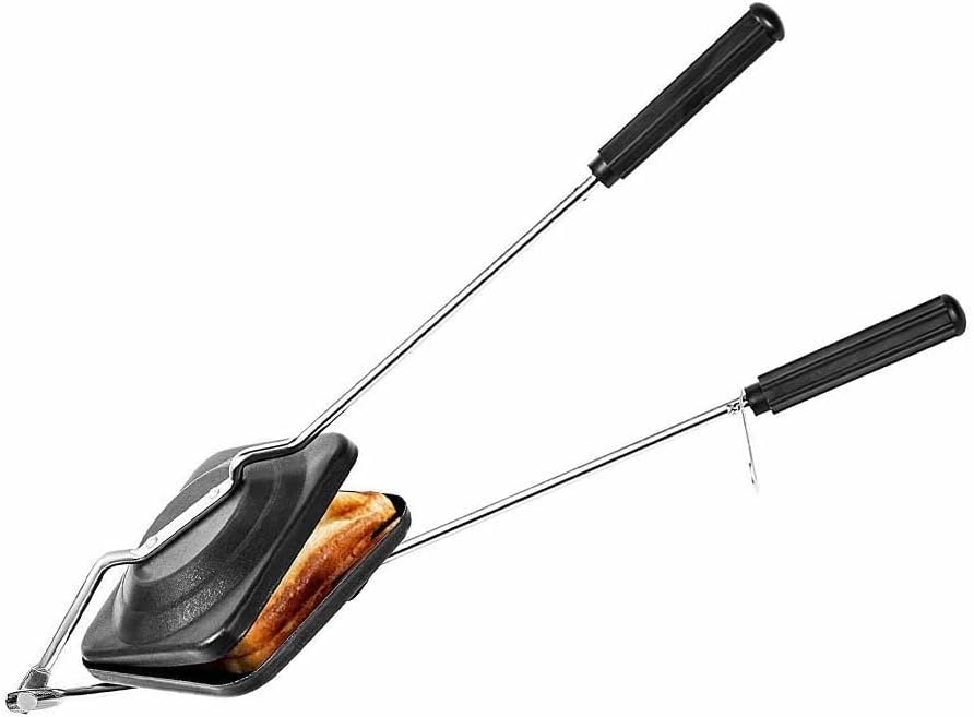 AnNafi® Sandwich Maker | Sandwich Press Grill For Gas/Stove | Non Stick Hand Toaster Pan For Hot & Crisp Grilled Cheese Sandwiches & Cubano | Easy to Use Cast Iron Flying Saucer For Outside Campfire