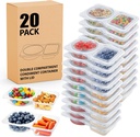 20 Sets, snack containers,reusable snack containers with lids,snack pack containers,snackle box container,Double Compartment Condiment Containers, Portion Cups with Lids for Sauce and Snacks 20