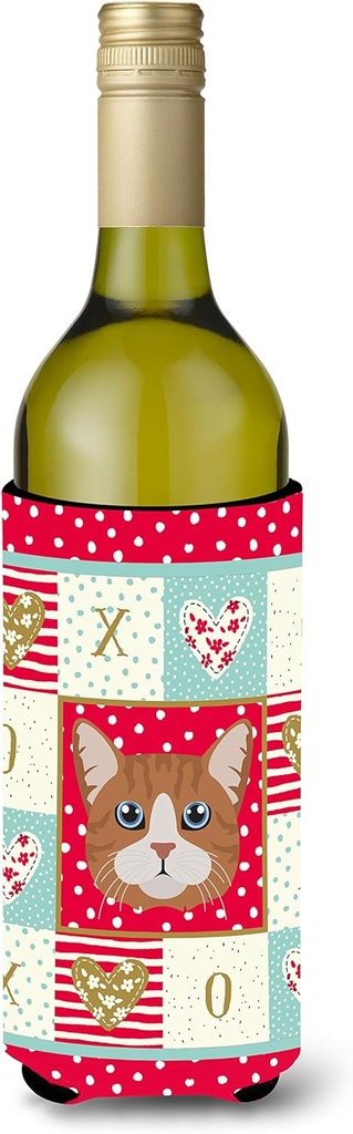 Caroline's Treasures CK5132LITERK Manx Cat Love Wine Bottle Hugger, Red Bottle Cooler Sleeve Hugger Machine Washable Collapsible Insulator Beverage Insulated Holder