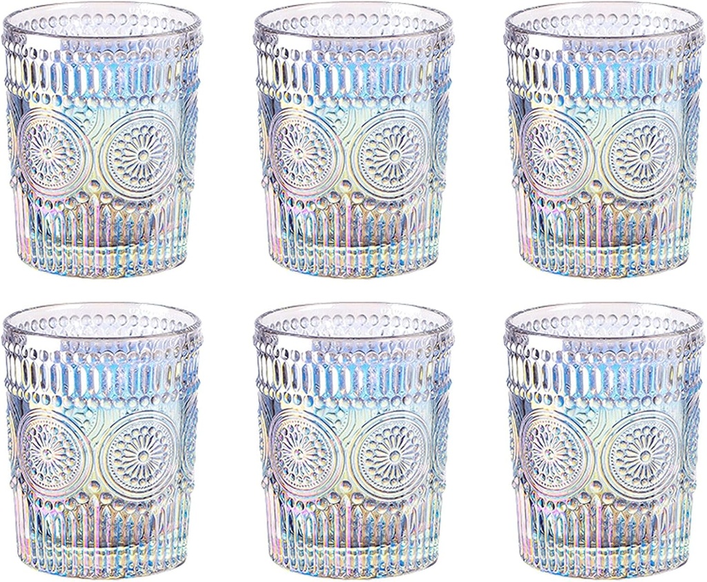 Water Glasses Embossed Glass Bowl 6 Pieces 10 oz Drink Coffee Cup Sunflower Glass Set Lead-Free Colour Retro Glassware Drinking Glasses