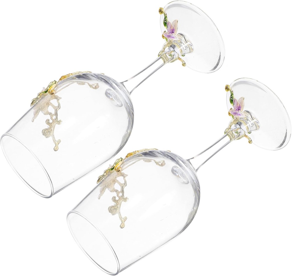 2pcs Hand Painted Enamel Wine Glasses High Foot Goblet Cups for Parties Elegant Purple Design for Red Wine Liquor and Table Decoration