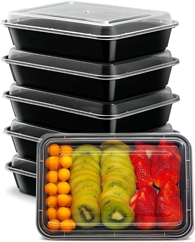 Generic ASK WHOLESALE 28 oz Food Storage Containers With Lids, Meal Prep Containers, Plastic Long-lasting Containers, 50 Pcs Microwavable Reusable Food Containers with Lids, Lunch Box, Black, AW6788