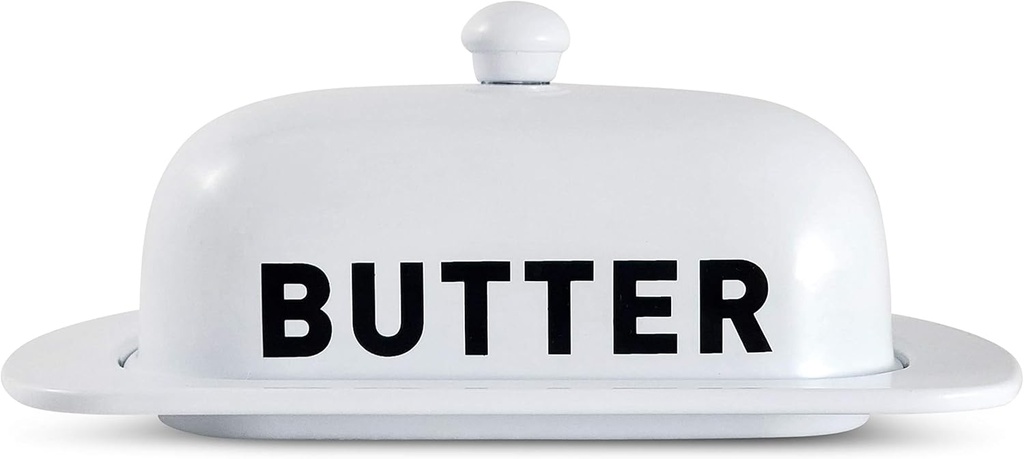 Metal Storage Canisters and Containers for Home and Kitchen Organization, Function, and Decor (White Butter Dish)