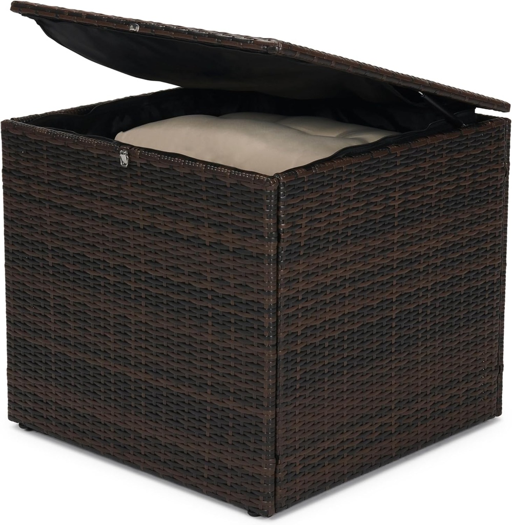 Wicker Patio Storage End Table, 80 Gallons PE Rattan Side Table, Extra Large Storage Space, Square Resin Coffee Table for Porch, Poolside, Garden,Backyard Dark Brown