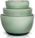 WHYSKO® Stainless Steel Mixing Bowls (Set of 3) with Non-Slip Silicone Base for Kitchen, Dishwasher Safe Bowls for Meal Prep, Cooking, Baking, Serving, Food Storage (Khaki Green)