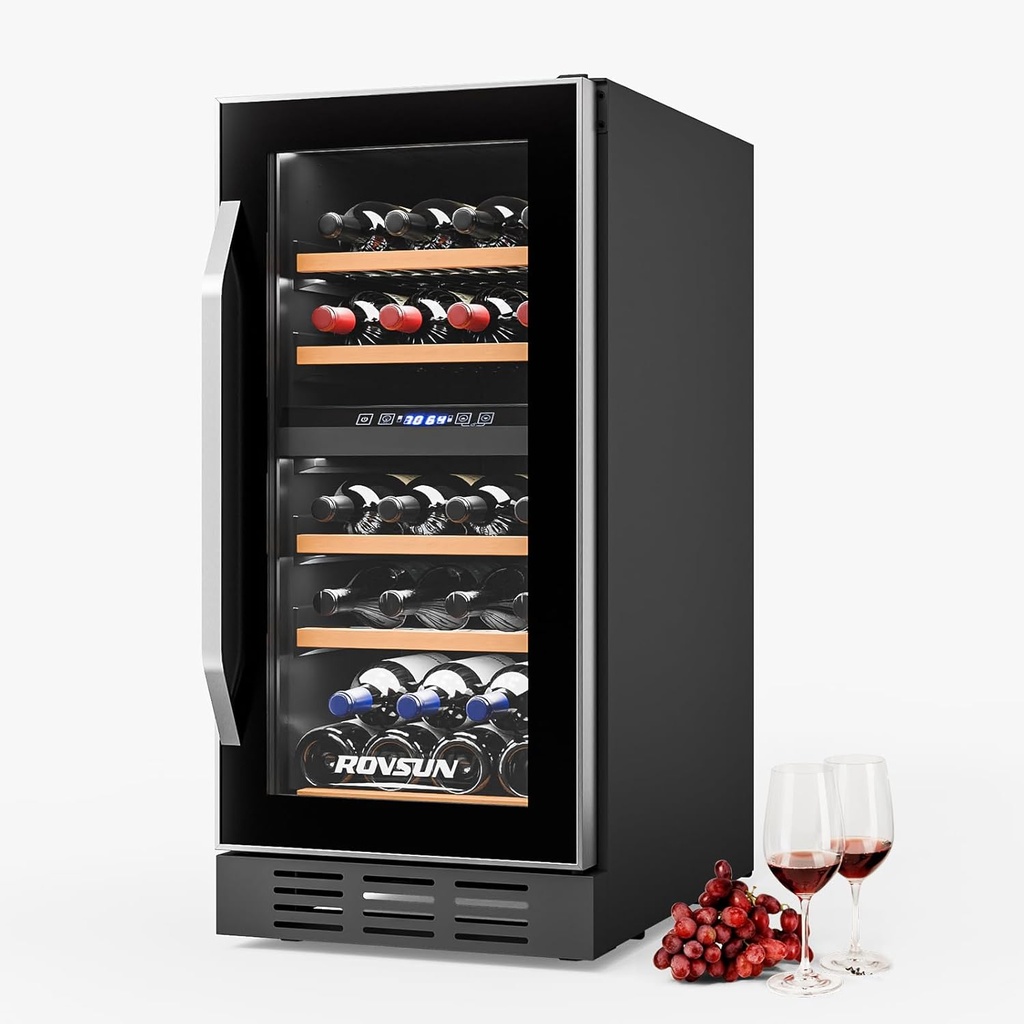ROVSUN Dual Zone Beverage Refrigerator, 26 Bottle Fridge with Glass Door & Digital Temperature Control, Built-in/Freestanding/Under Counter Wine Cooler Chiller for Champagne, Beer