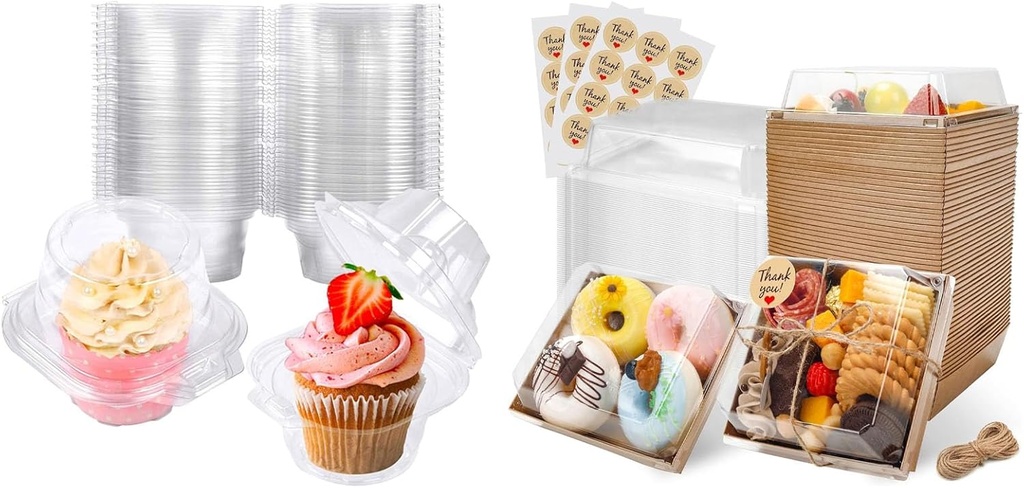 Bundle of 50 Pack Cupcake Containers and 50 Pack Charcuterie Boxes for Dessert Cookie Sandwich Cake