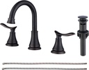 2-Handle 8 inch Widespread Bathroom Sink Faucet Oil Rubbed Bronze Lavatory Faucet 3 Hole 360° Swivel Spout Vanity Sink Basin Faucets with Pop Up Drain Assembly and cUPC Water Supply Hoses