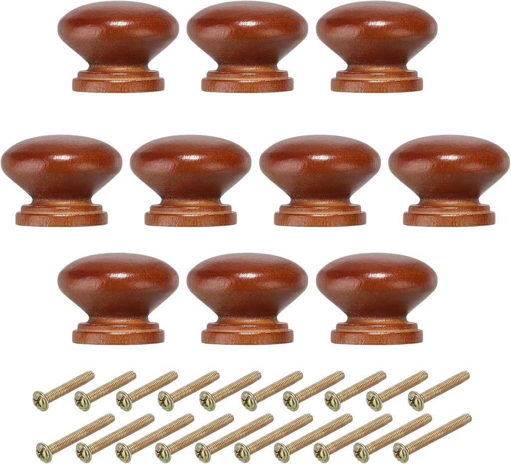 PATIKIL 1-3/8 Inch Cabinet Knobs, 10 Pcs Round Drawer Dresser Knobs Wood Handles Knobs Drawer Pulls with Screws for Kitchen Cupboard Furniture Door, Brown