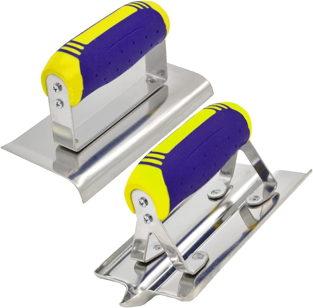 Concrete Tools Set Stainless Steel Concrete Hand Edger (6" x 3", 1/2" R) and Groover (6" x 3", 1/2" W,1/2" D) Plaster Stucco Cement Finishing Tool Kit