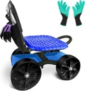 i COVER Garden Cart Rolling Stool Four Wheels with Tool Bag and Two Patio Gloves, Stable Workseat Sturdy Carts Adjustable Seat Height and Direction, Gardening Helper