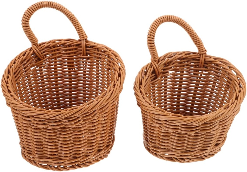Mikinona 2pcs Woven Storage Basket Small Hanging Baskets for Kitchen Organization for Storing Garlic Ginger Eggs and Fruits Wall-mounted Decor