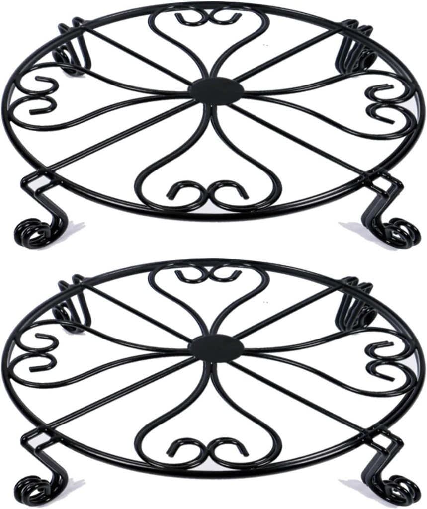 2 pack 10" 12" Rustproof Black Metal Plant Stands Heavy Duty Plants Holder Outdoor Indoor, Round Wrought Iron Sturdy Flower Planter Pot Stand, Corner Gardening Inside Potted Plant Risers - 10Inches