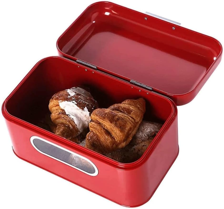 LIOONS Classic Bread Box Large-Capacity Bread Box, Portable Red Bread Storage Bread Holder Metal Container Suitable for Kitchen Bread Bin Storage Food Storage