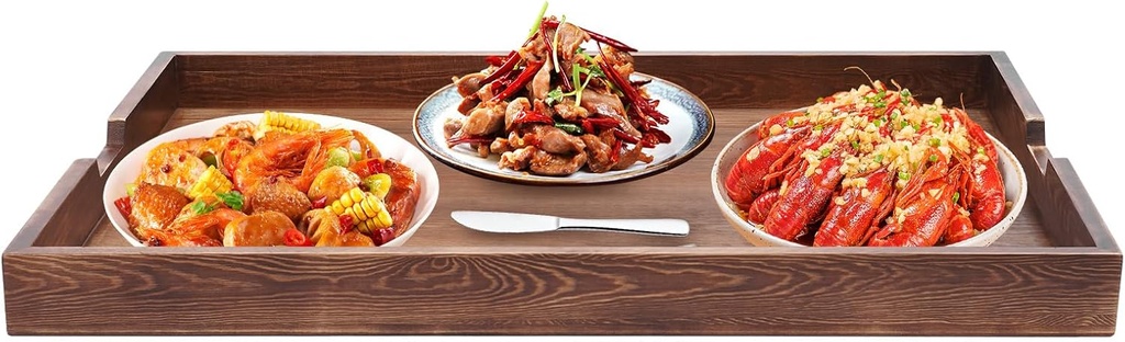 Noodle Board Stove Covers with Built-in Handles Farmhouse Decorative Wooden Tray,Extra Thick Pine Wood Handmade Cookware Electric Gas Stove Top Cover (29.5 * 22 * 2.5 inches Walnut Color)