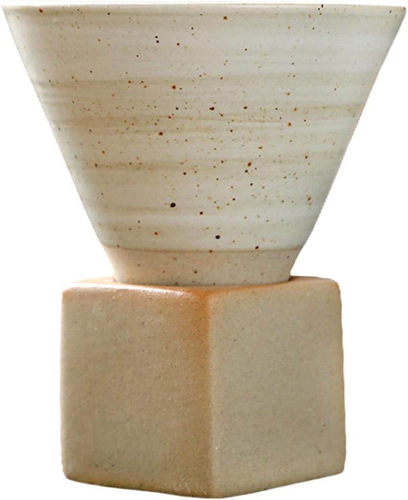 Coarse Pottery Coffee Mug with Base, Vintage Triangular Cone Funnel Ceramic Cup, Creative Ceramic Cup Tea Mugs for Coffee Milkshake Tea Latte Sake Yogurt(#1)