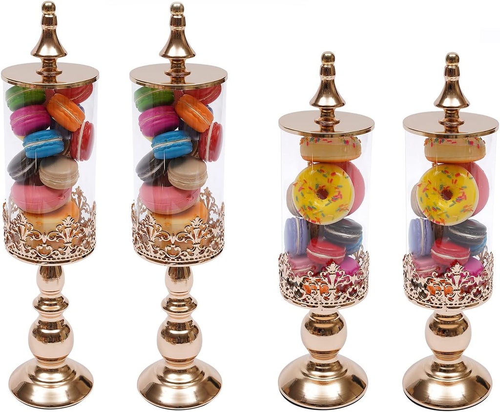 Candy Jars with Lids,4 PCS Gold Metal Sugar Bowl Holder Set,Candy Dish Buffet Storage Container Dessert Snack Biscuit Table Decor Stands for Home Wedding Party
