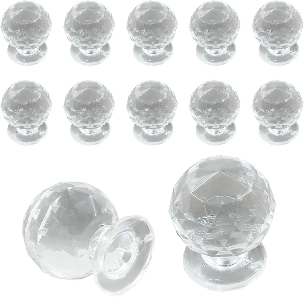 12Pcs Acrylic Mini Knobs, Round Tiny Drawer Clear Small Knobs for Jewelry Box, Gift Case and Makeup Box(Top Diameter：0.59Inch/1.5cm)