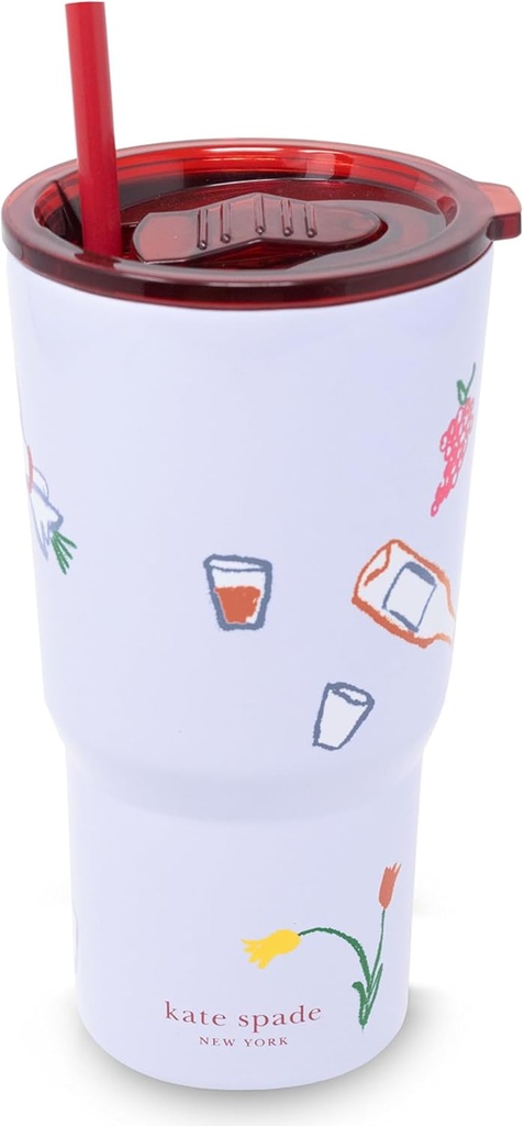 kate spade new york 20 Ounce Insulated Tumbler for Cold and Hot Drinks with Reusable Straw, Stainless Steel Travel Cup with Slide Top Lid (Park Picnic)