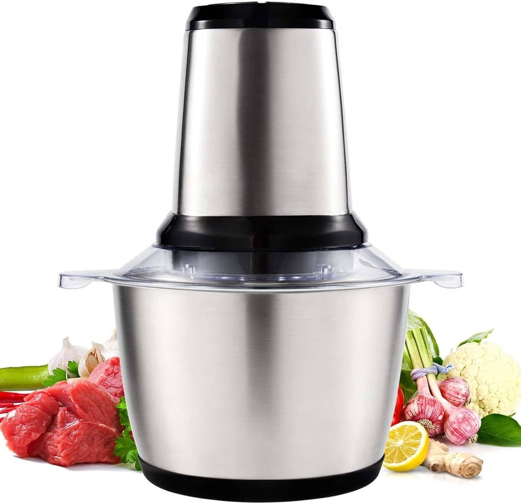 Meat Grinder Electric, Food Processor 2L Stainless Steel Meat Blender Food Chopper for Meat, Vegetables, Fruits and Nuts