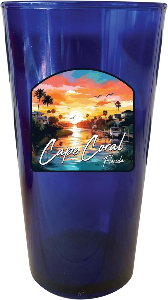 R and R Imports Cape Coral Design A Souvenir Plastic 16 oz pint Blue 4-Pack