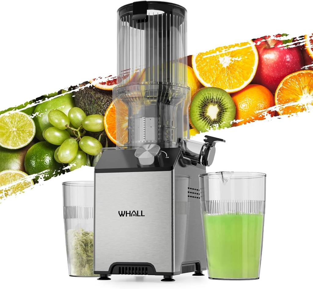 Whall Cold Press Juicer Machine with Touchscreen, Slow Masticating Machines with 3" Extra Large Feed Chute, Reverse Function, Soft & Hard Models 180W