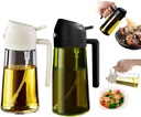 Olive Oil Sprayer for Cooking 2 in 1, 2-Pack Food-grade Glass Olive Oil Dispenser Bottle for Kitchen, 16oz/470ml Oil Container for Baking, Air Fryer, Salad, Frying, BBQ, Roasting (Black) (Black)