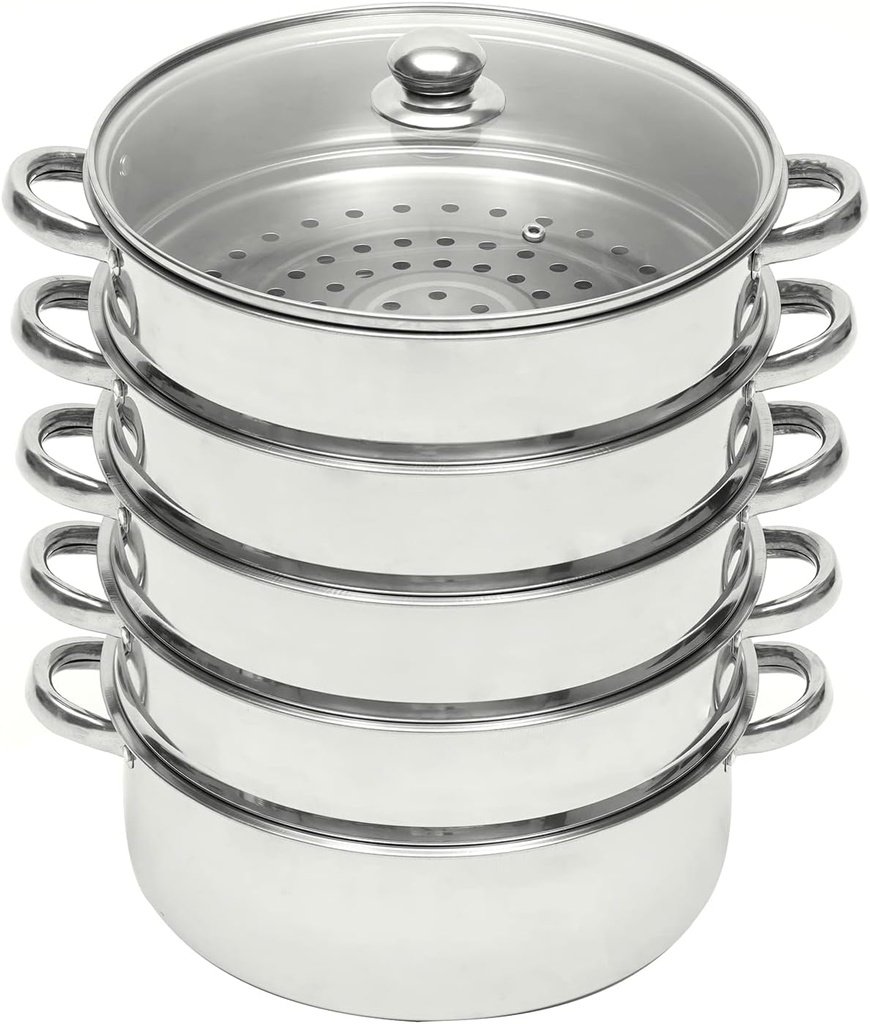 10 Inch 5-Tier Stainless Steel Steamer Pot Steaming Cookware with Lid Stainless Steel Steamer Broccoli Steamer Pot Steaming Pot Premium Stainless Steel Steamer Set for Vegetable Dumpling