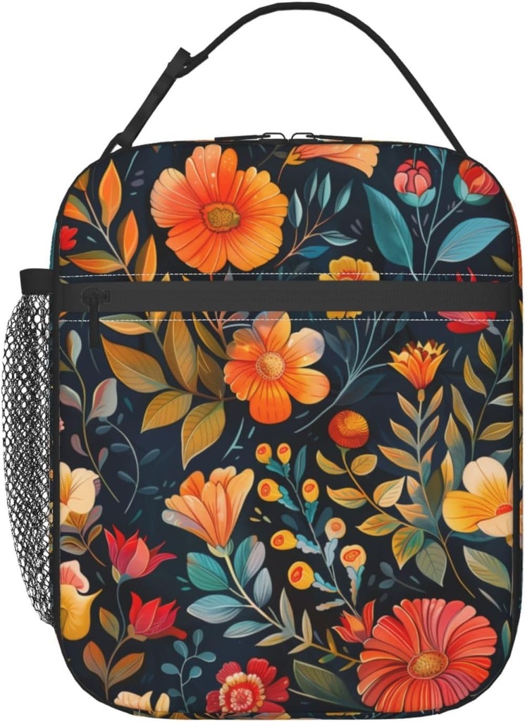 Insulated Lunch Box for Women Adults Girls Floral Lunch Bag for Work,Picnic,School,Travel,Hiking, Beach or Fishing Polyester Flower Floral Lunch Box