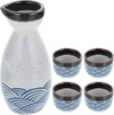 Ceramic Sake Set, Ceramics Sake Cup Sake Pot Saki Set Bottle with Sake 4 Sake Cups for Cold/Warm[Energy Class A]