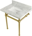 Kingston Brass KVPB3030MBSQ7 30X22 Carrara Marble Vanity with Sink and Brass Feet Combo, Carrara Marble/Brushed Brass
