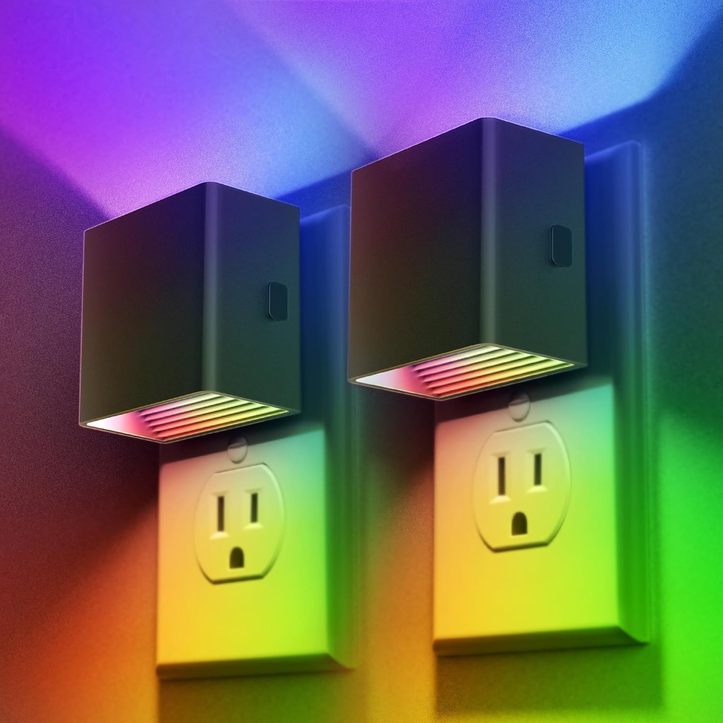 DORESshop LED Night Lights Plug into Wall [2 Pack], Plug in Nightlight, RGB Color-Changing Night Light, Dusk to Dawn Sensor, Nightlights for Adults, Bedroom, Bathroom, Hallway