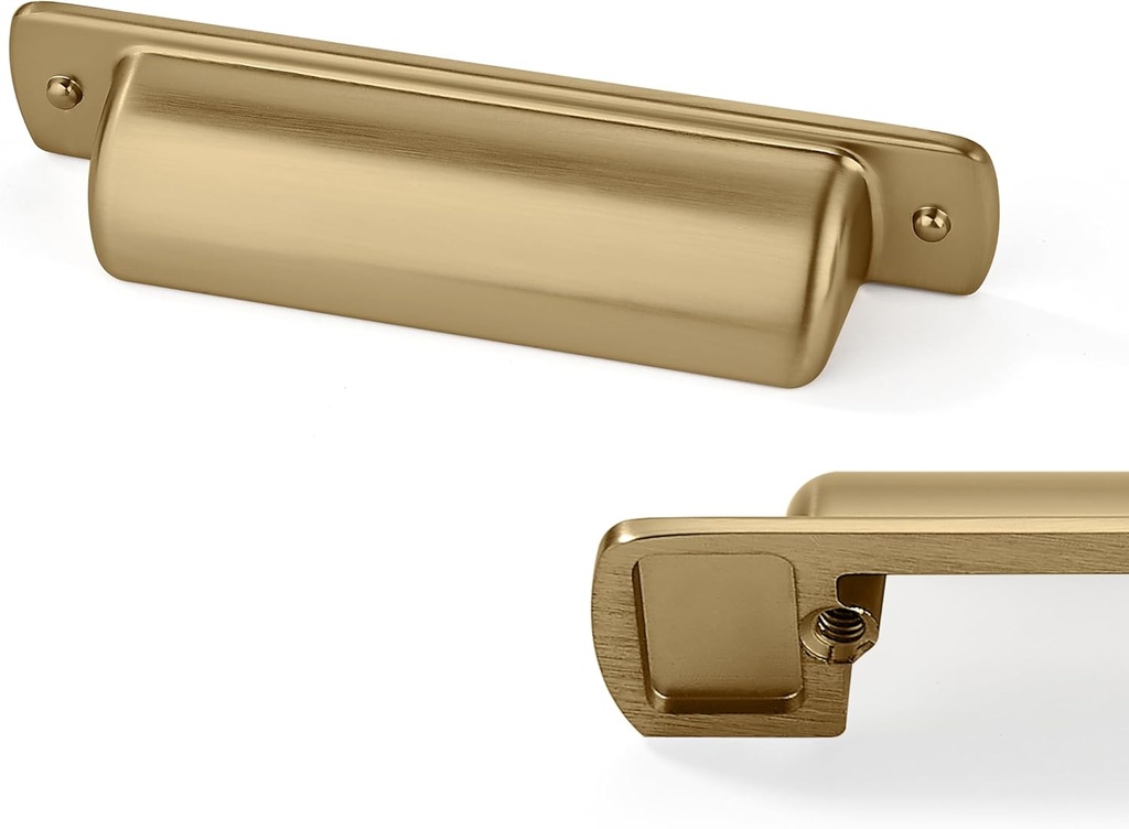 6 Pack Brass Cup Pulls 2-1/2"(64mm) Center to Center Drawer Pulls Brushed Brass Cabinet Handles Kitchen Hardware Brushed Gold Bin Cup Drawer Handles Gold Knobs