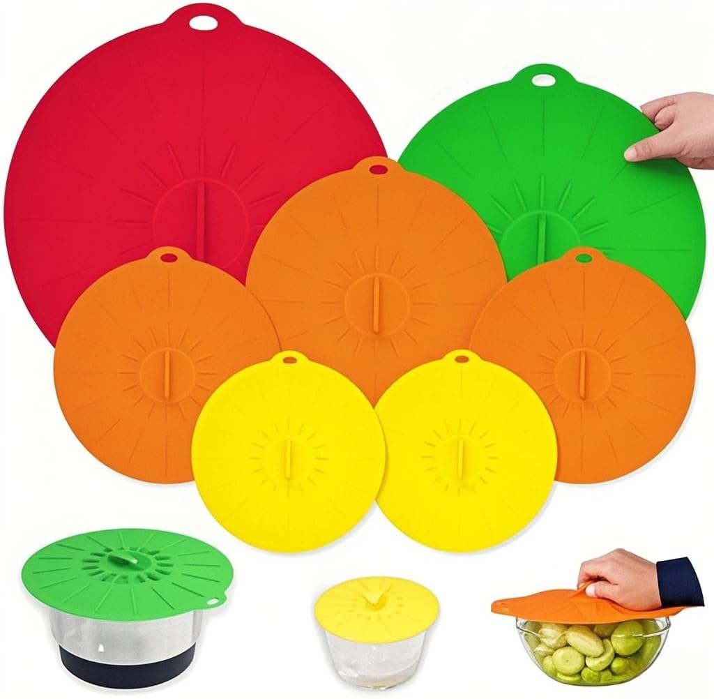 7 Pack Silicone Lids,Silicone Pot Lids,Silicone Lids for Pots And Pans,5 Sizes Reusable Heat Resistant Food Storage Covers fits Bowls, Plates, Fridge