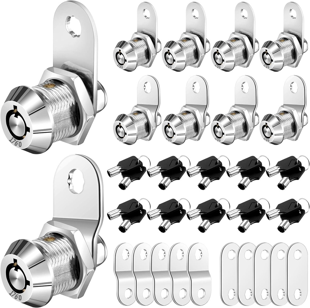 Marsui 10 Sets RV Storage Locks 5/8 Inch Tubular Cam RV Cabinet Lock Set Cylinder Replacement Hardware Storage Door Files Drawers Mailbox, Chrome Finish Zinc Alloy