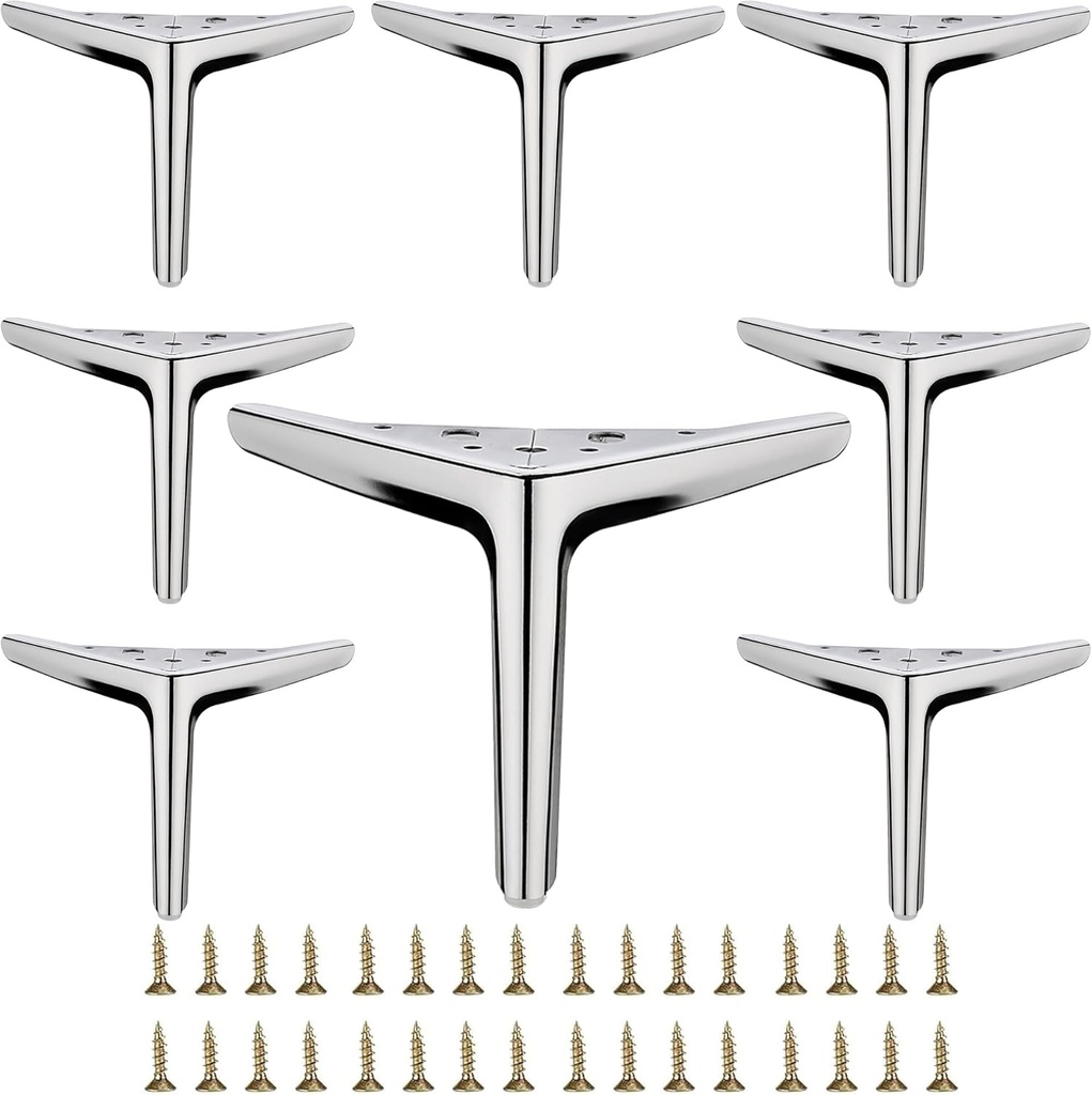 6 inch/15cm Shiny Chrome Metal Furniture Legs Set of 8, DIY Replacement for Short Cabinet Legs, Sofa Legs, Small Dresser Legs