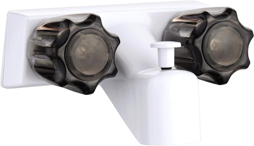 Mobile RVTub two-function bathtub shower faucet Valve Diverter Smoked Acrylic Knobs (White)