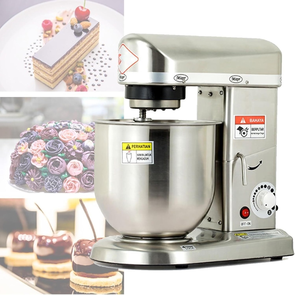 Commercial Kitchen Cake Mixer and Dough Mixer, Professional Stand Mixer, Commercial Food Mixer with Dough Hook, with Mixing Bowl, Beaters and Dough Hook(StainlessSteels,5L)