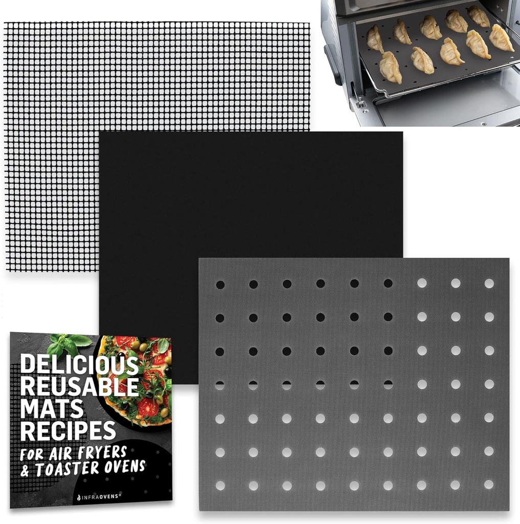 Reusable Liners for Toaster Oven Air Fryer 9 x 11 Accessories Compatible with Breville, Black & Decker, Cuisinart, Emeril Lagasse + More, Perforated Non-Stick Mats for Baking, Cooking, Oven Rack