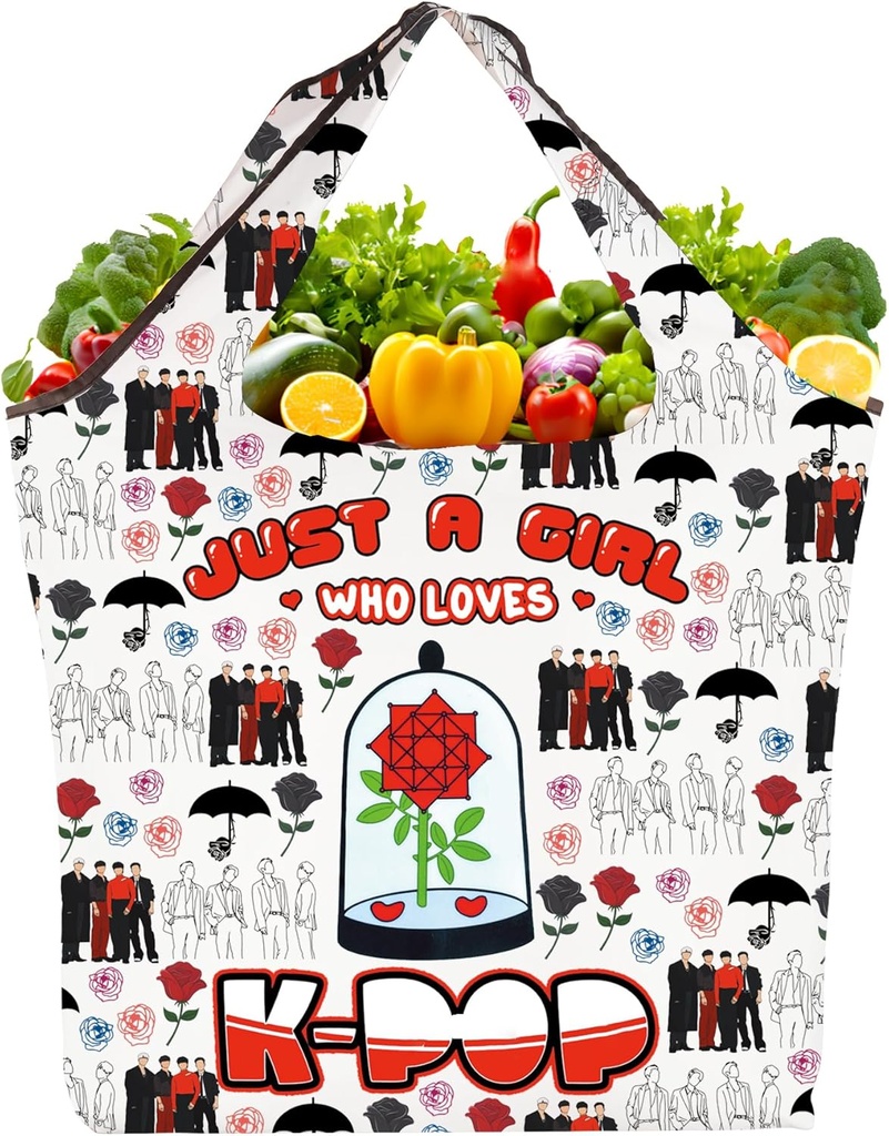 TOBGBE The R-se Korean Band Merchandise R-se Characters Inspired Foldable Reusable Grocery Bags Album Lover Gifts for Fans (Who Love R-se F TE)